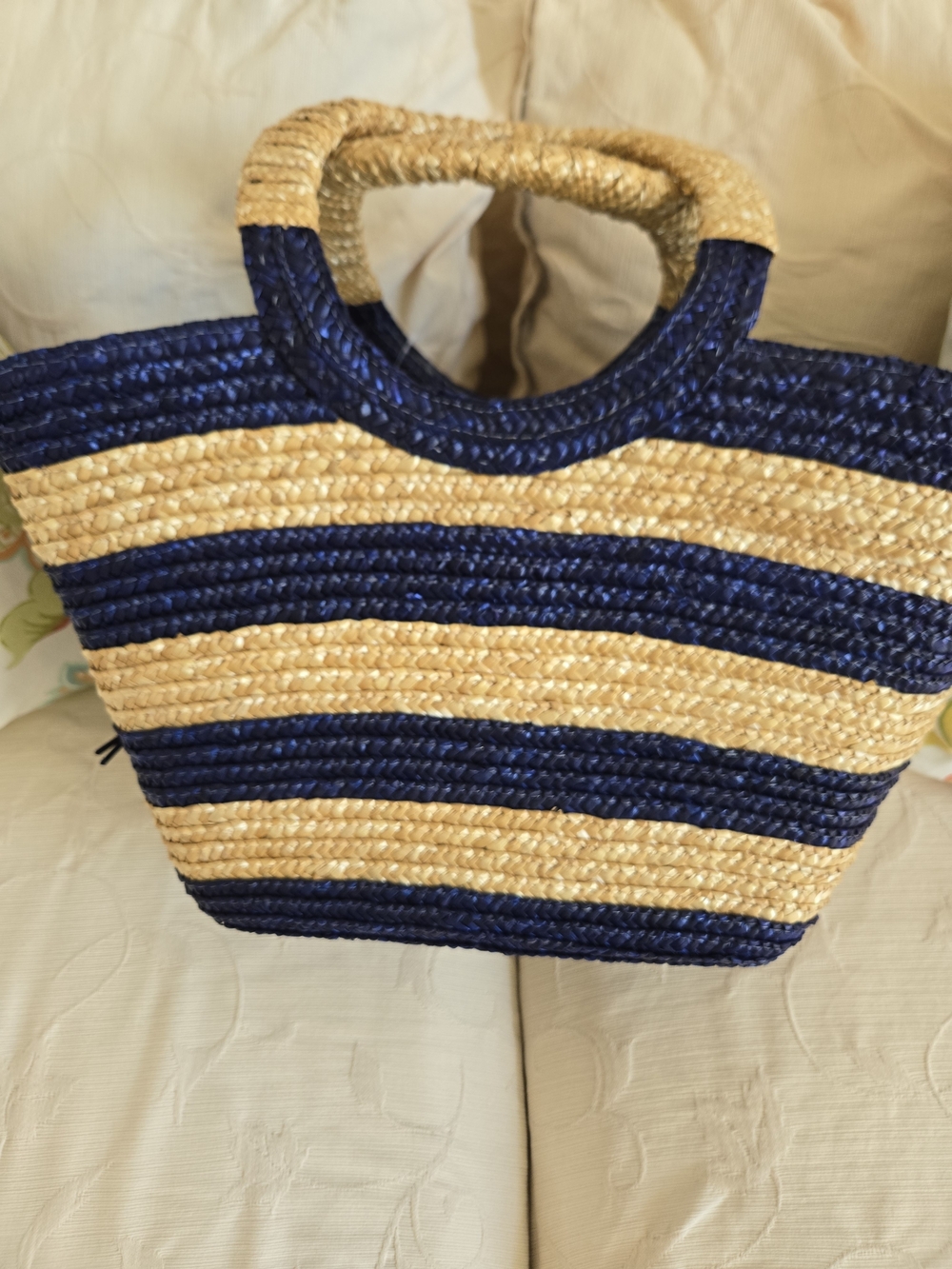 Straw Studios Navy and Natural Straw Handled Tote